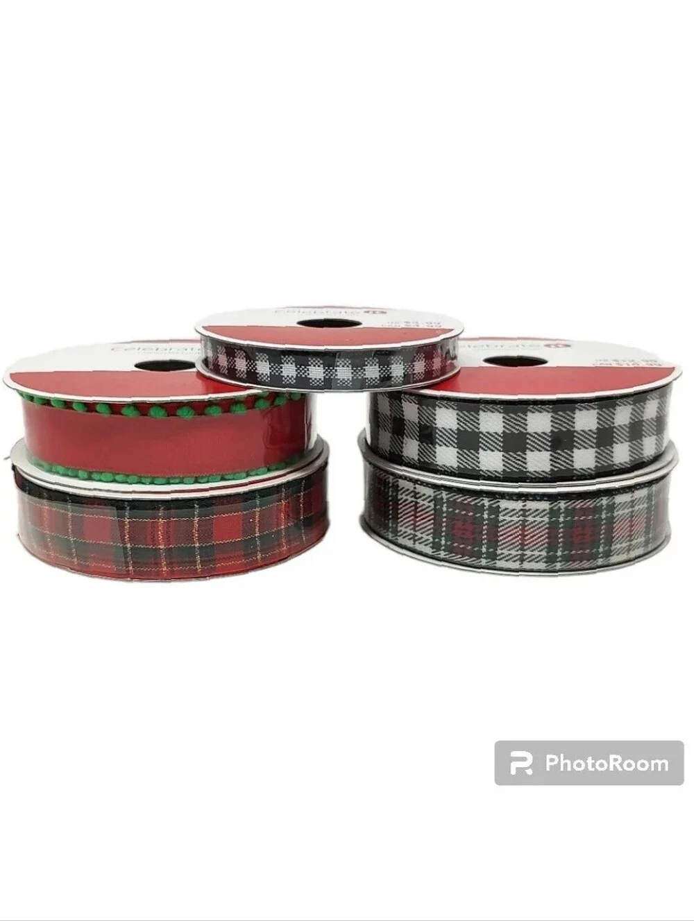 NEW 5 Rolls Ribbons Red Black Plaid Farmhouse Wired & Decorative Ribbon Bundle